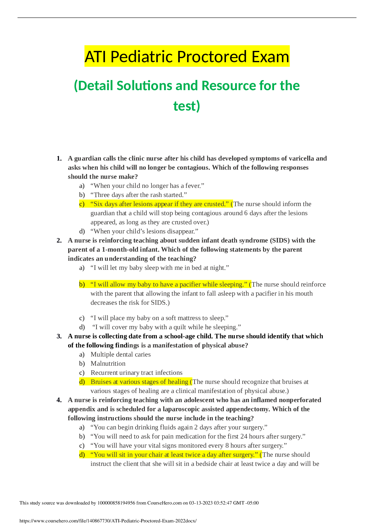 Preview image for ATI pediatrics proctored exam VERSION 5